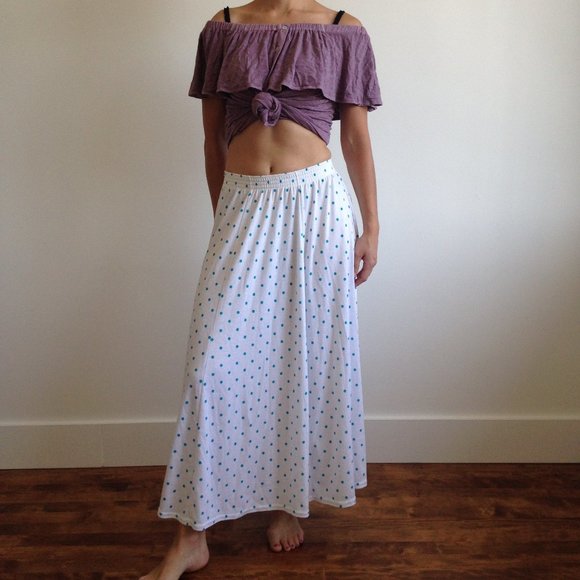 VINTAGE Mr. K - White Skirt With Blue Polka Dots - Picture 2 of 10